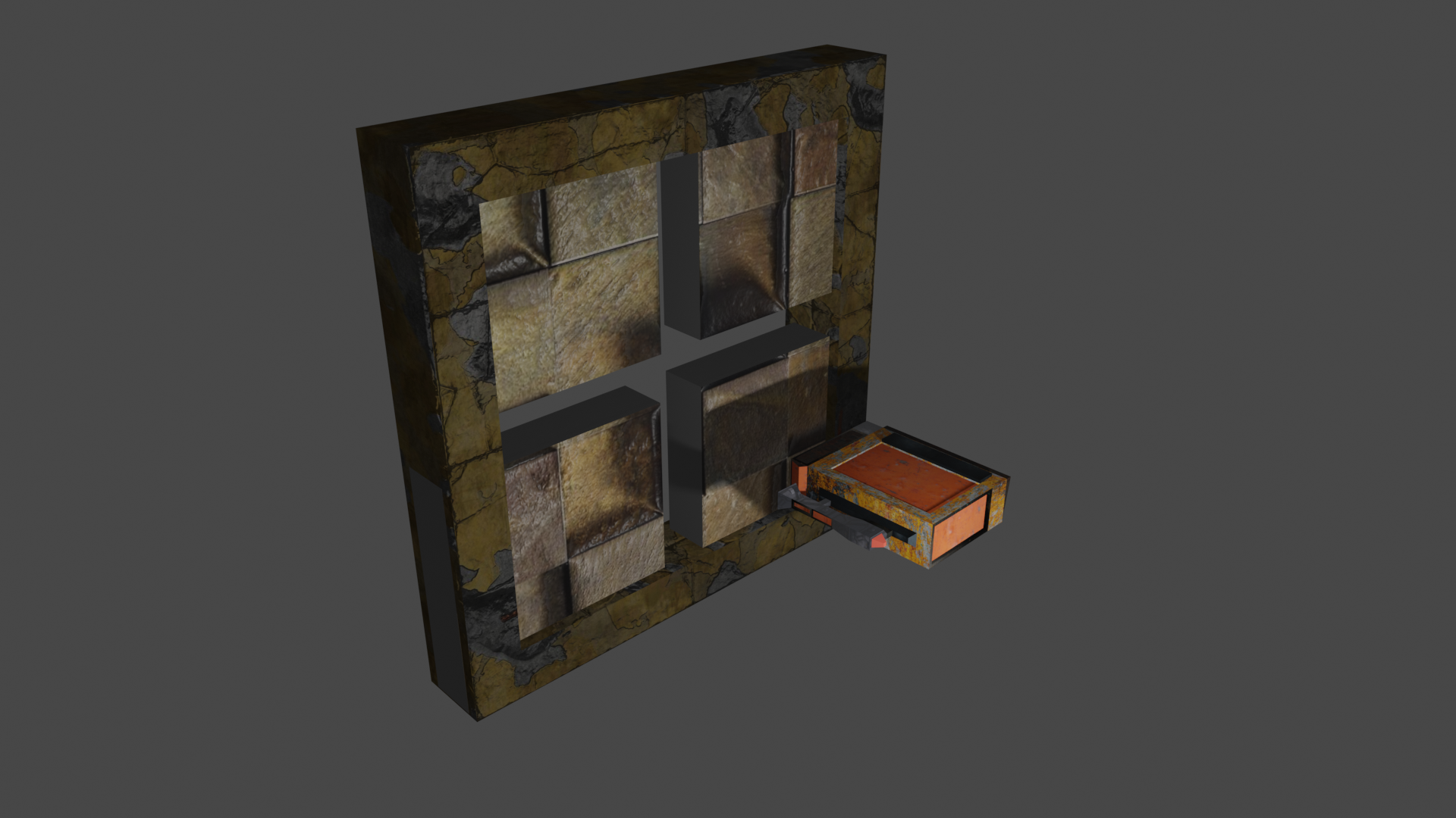 door with a frame, in Blender, opening by having the 4 segements move away from the center