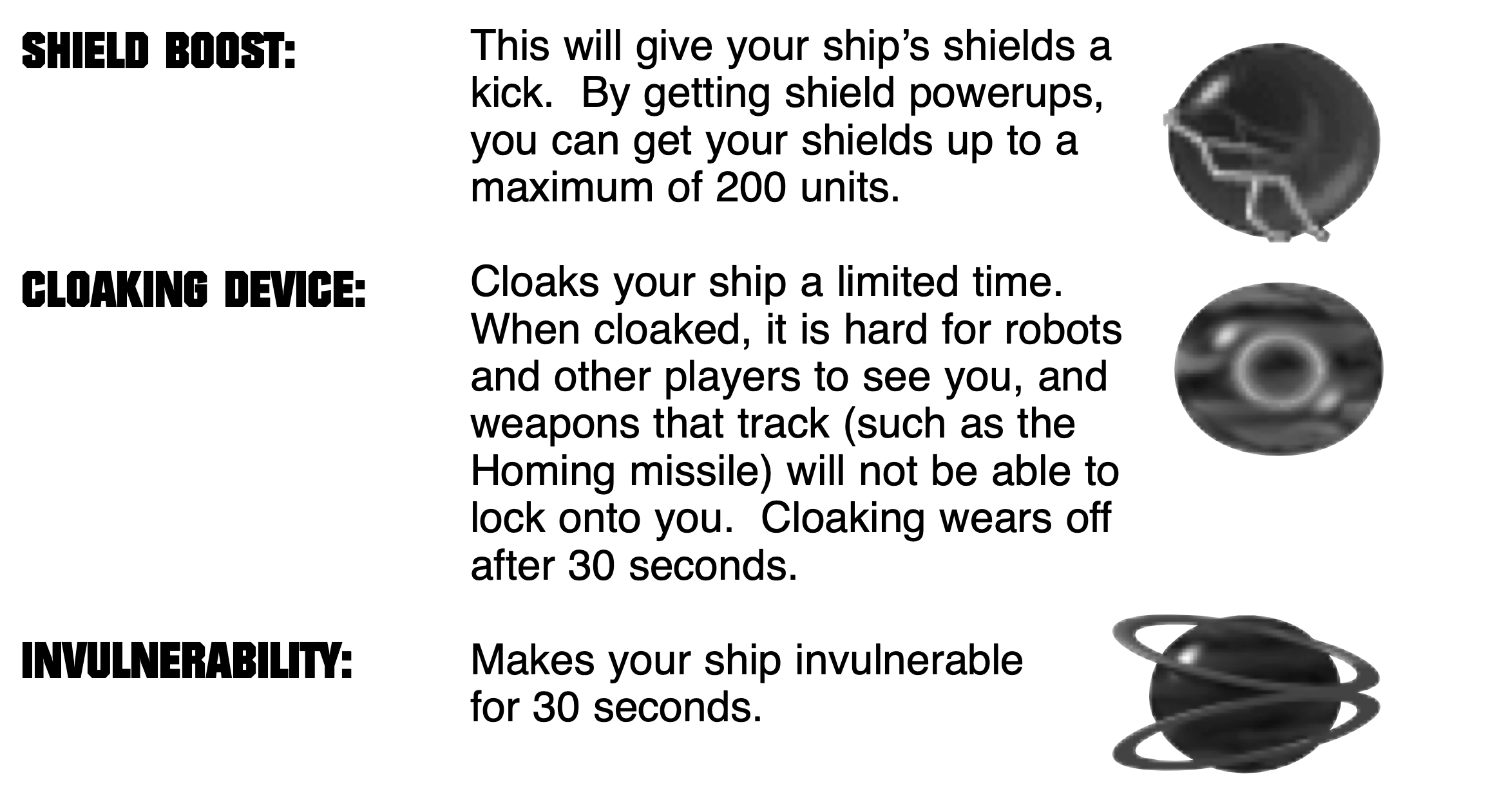 A list of powersups from the Descent manual