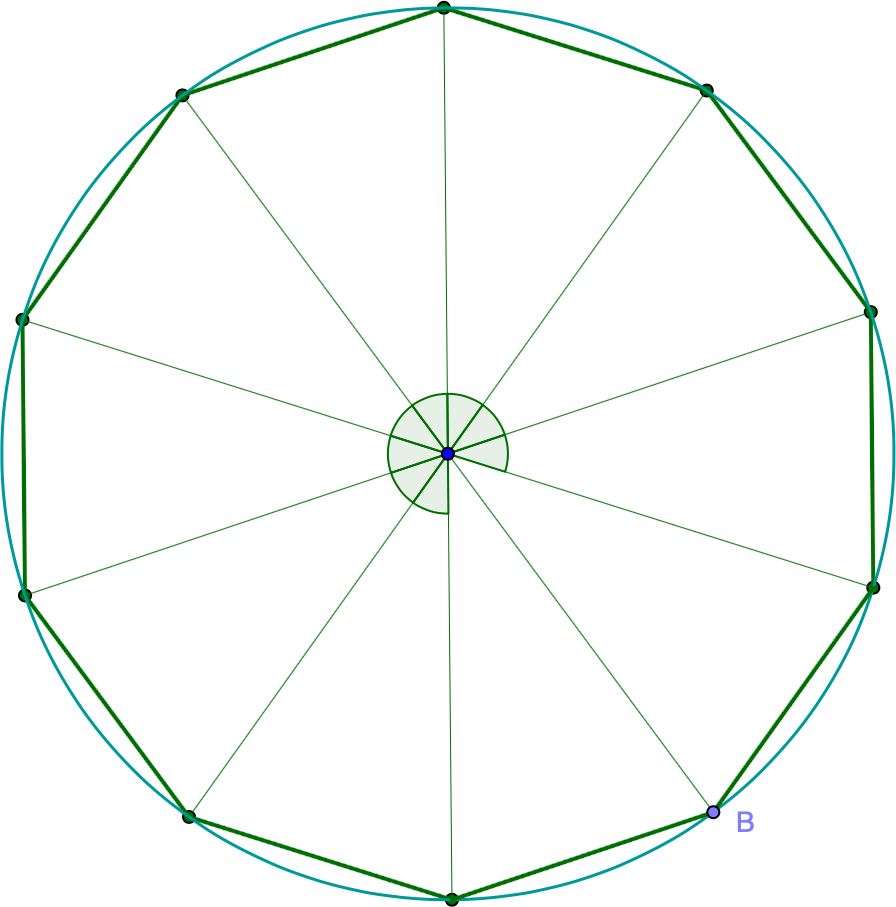 A decagon inscribed inside of a circle